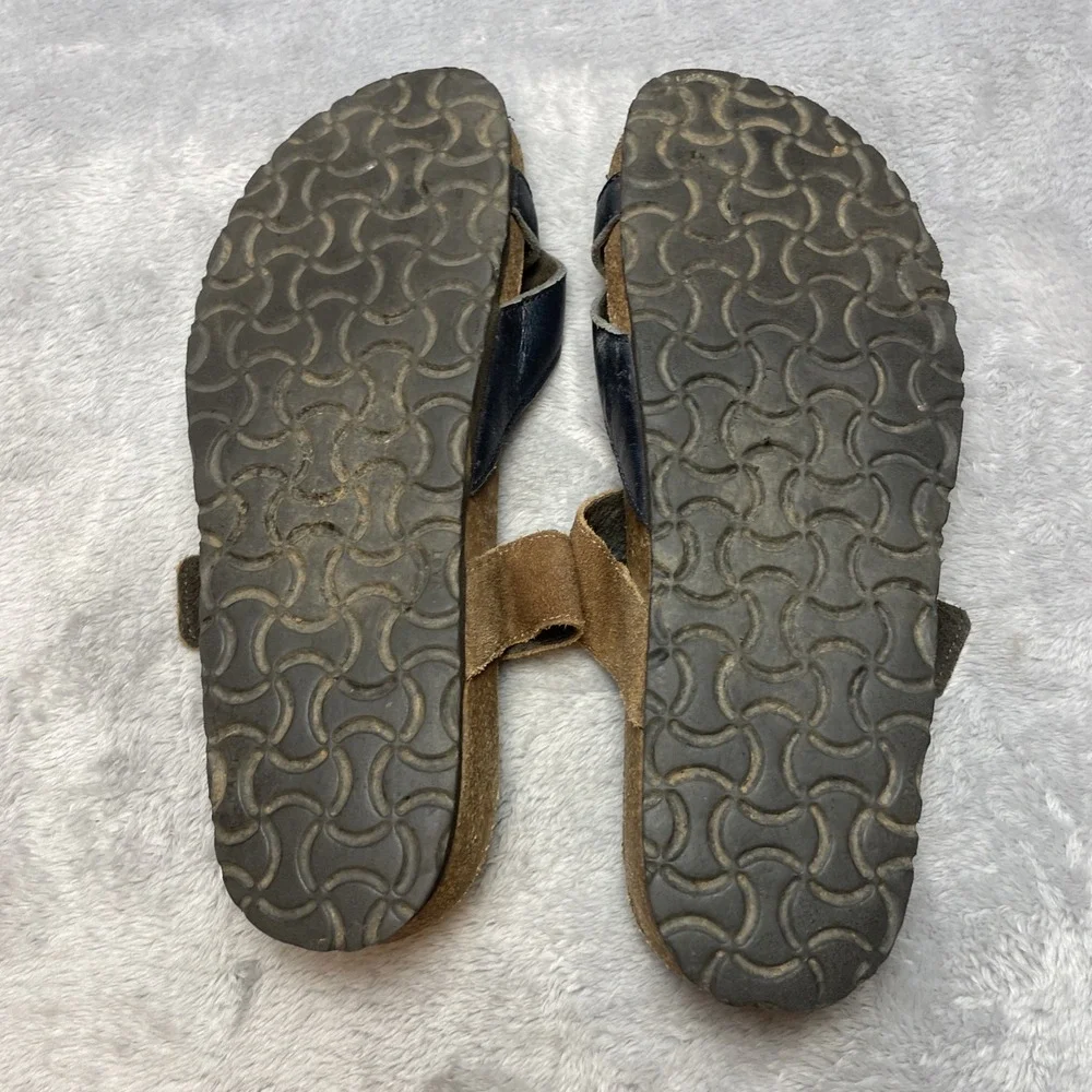 Naot Womens Fresno Leather Sandals 42 US 11-11.5 Navy Brown Loop Toe Cork Sole